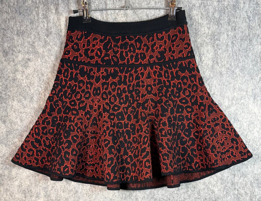 A.L.C. Ellington Flounce Knit Skirt 2013 Small Red Black Animal Print Wool Blend